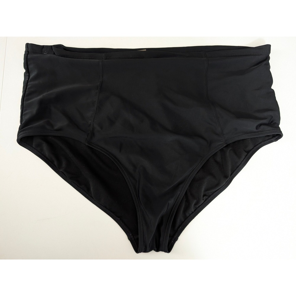 Old Navy Womens High Waisted Bikini Bottoms Black Solid Swim Briefs Mid Rise
